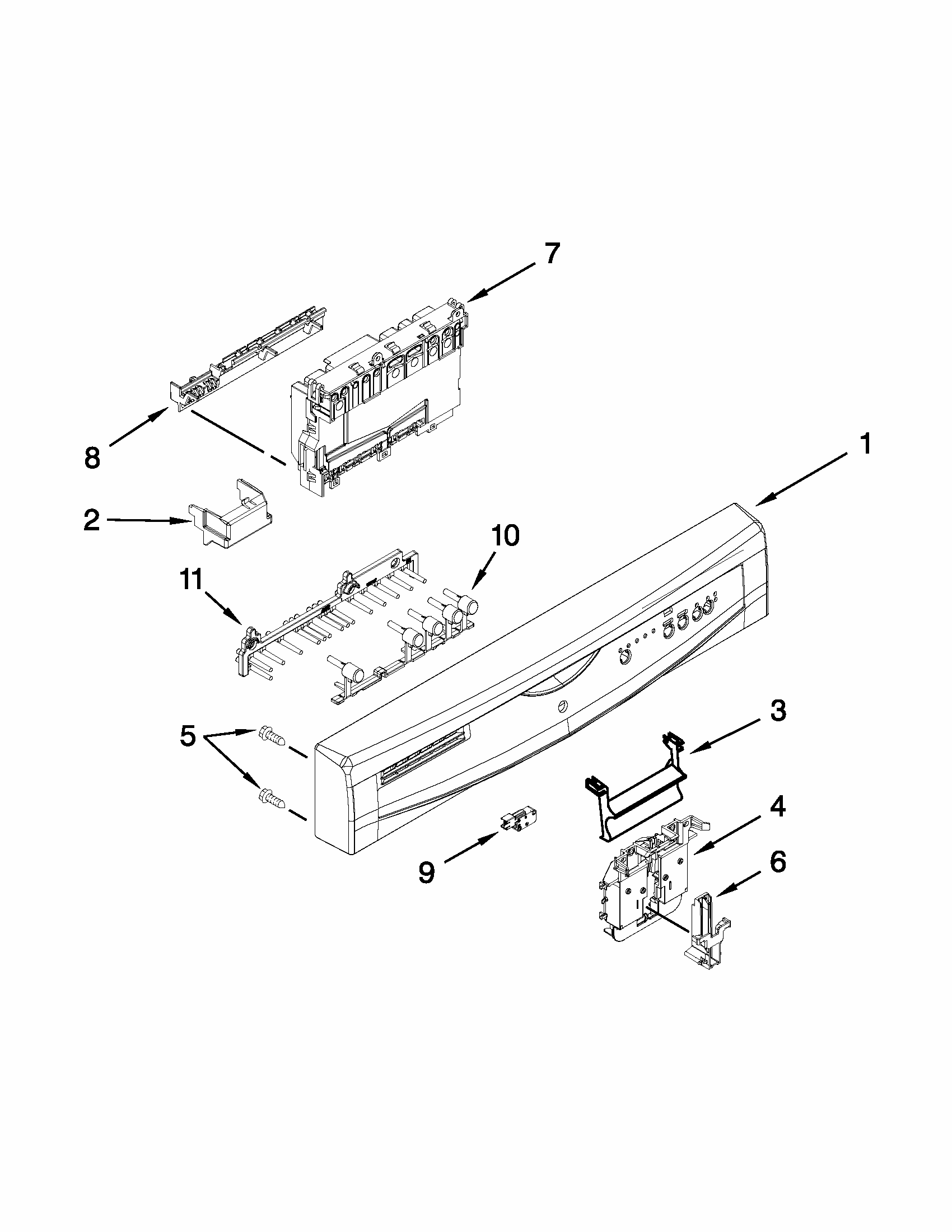 Control Panel And Latch Parts Diagram and Parts List for IUD8100YS3  Whirlpool Dishwasher