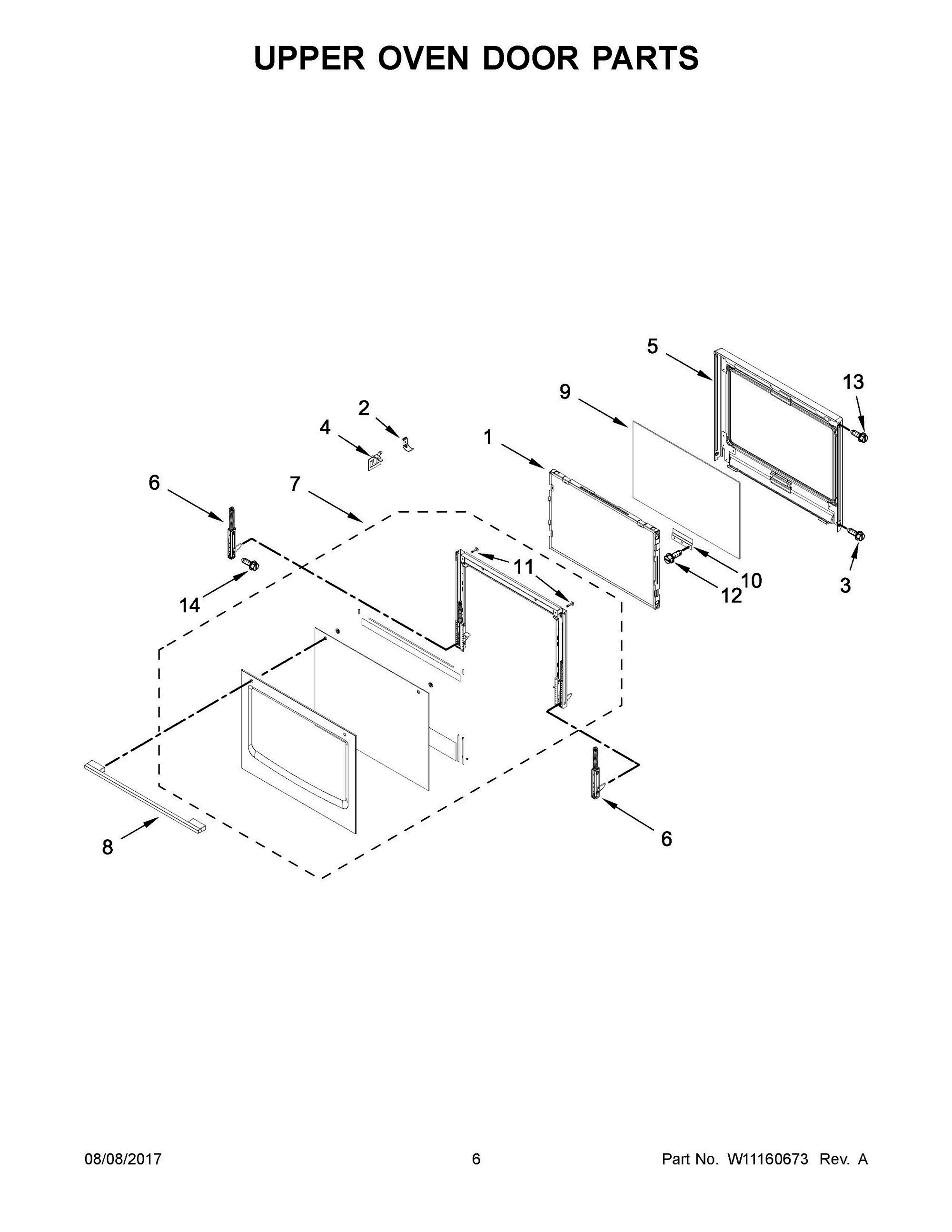 04 - UPPER OVEN DOOR PARTS Diagram and Parts List for WODA7EC0HZ00  Whirlpool Wall Oven