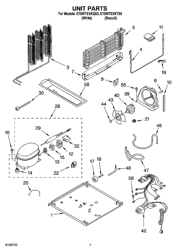 UNIT PARTS Diagram and Parts List for ET8WTEXKT03  Whirlpool Refrigerator