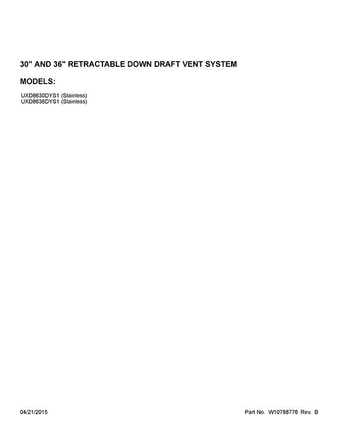 01 - Cover Sheet Diagram and Parts List for UXD8636DYS1  Whirlpool Range Hood