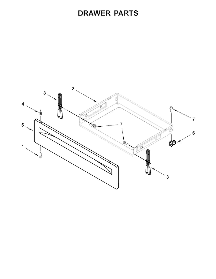 Drawer Parts Diagram and Parts List for WFE530C0EW0  Whirlpool Range