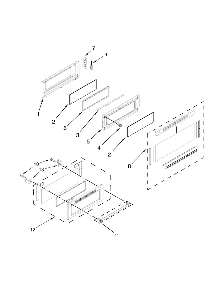 Upper Door Parts Diagram and Parts List for KFGD500EBL01  KitchenAid Range