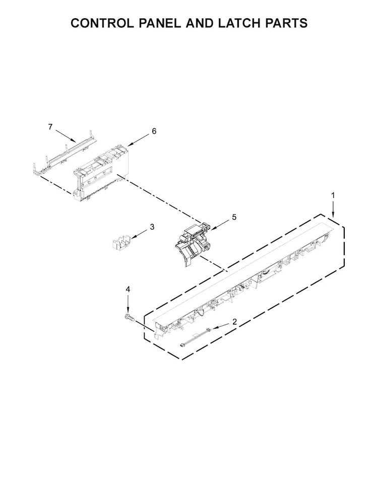 Control Panel And Latch Parts Diagram and Parts List for KDTE204EBL4  KitchenAid Dishwasher