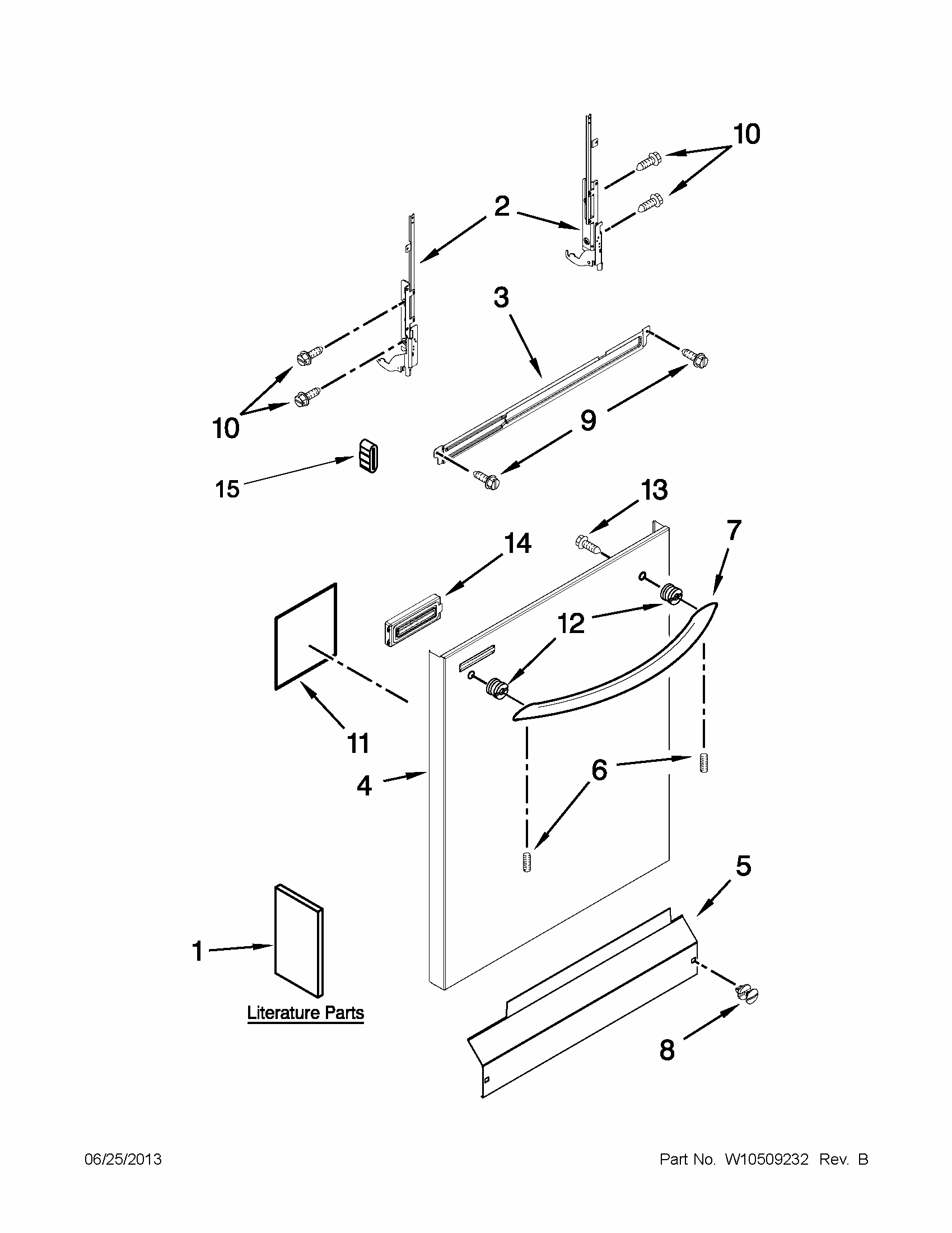 Door And Panel Parts Diagram and Parts List for 66513272K115  Kenmore Dishwasher
