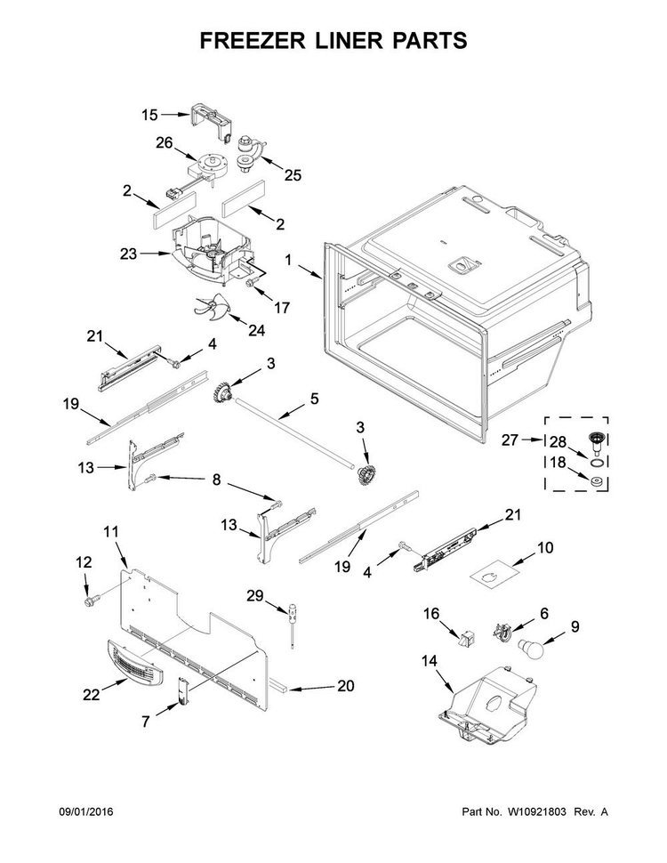 Freezer Liner Parts Diagram and Parts List for WRX735SDBH01  Whirlpool Refrigerator