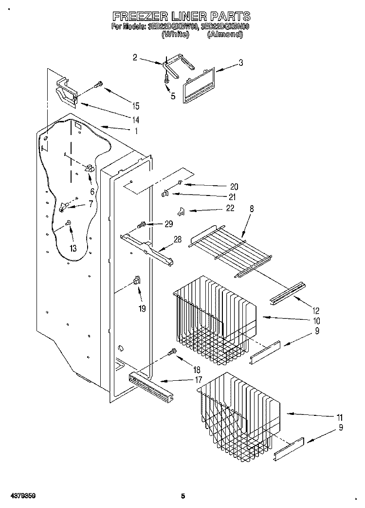 FREEZER LINER Diagram and Parts List for 3ED22DQXBN00  Whirlpool Refrigerator