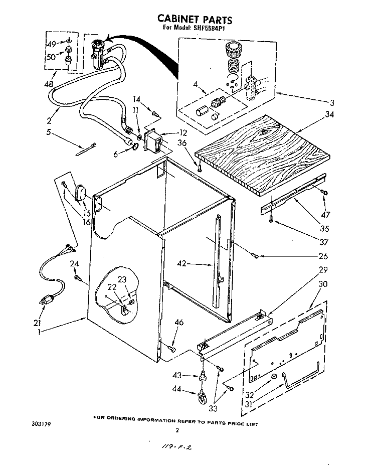 CABINET Diagram and Parts List for SHF5584P1  Whirlpool Dishwasher