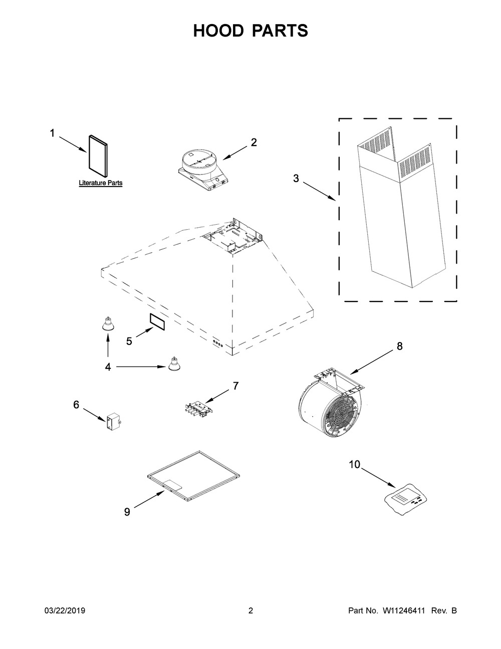 Hood Parts Diagram and Parts List for GXW7330DXS2  Whirlpool Range Hood