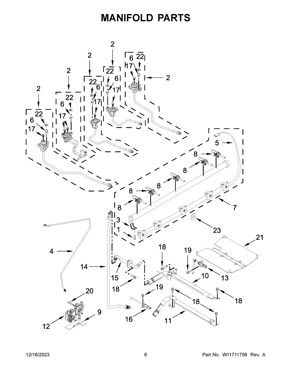 Manifold Parts Diagram and Parts List for KSGG700ESS7  KitchenAid Range