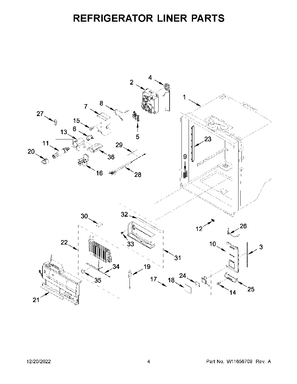 Refrigerator Liner Parts Diagram and Parts List for KRFC704FPS06  KitchenAid Refrigerator