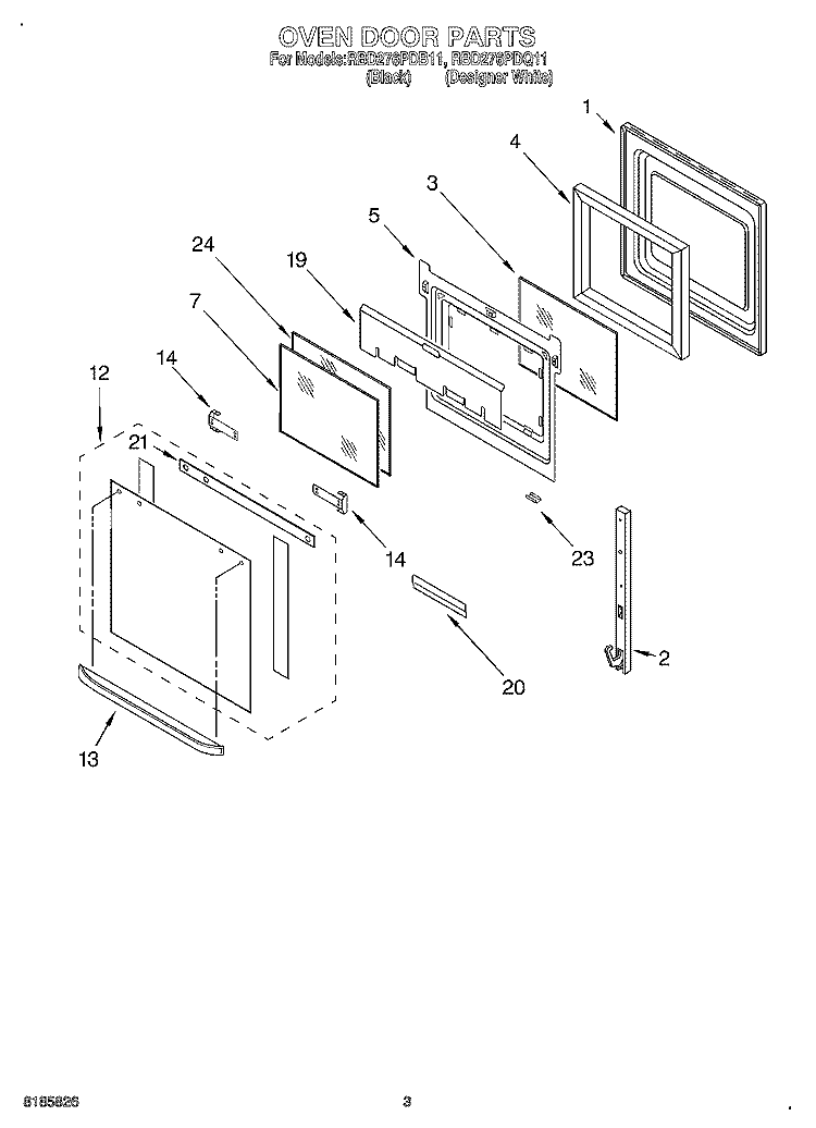 OVEN DOOR Diagram and Parts List for RBD276PDQ11  Whirlpool Wall Oven