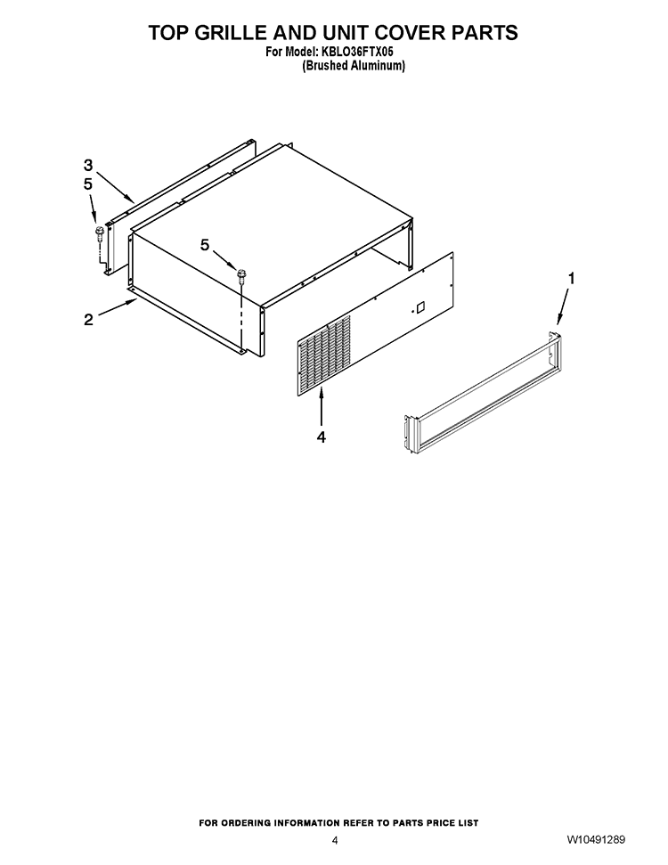 TOP GRILLE AND UNIT COVER PARTS Diagram and Parts List for KBLO36FTX05  KitchenAid Refrigerator