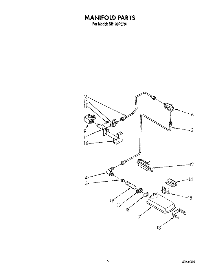 MANIFOLD Diagram and Parts List for SB130PER4  Whirlpool Wall Oven