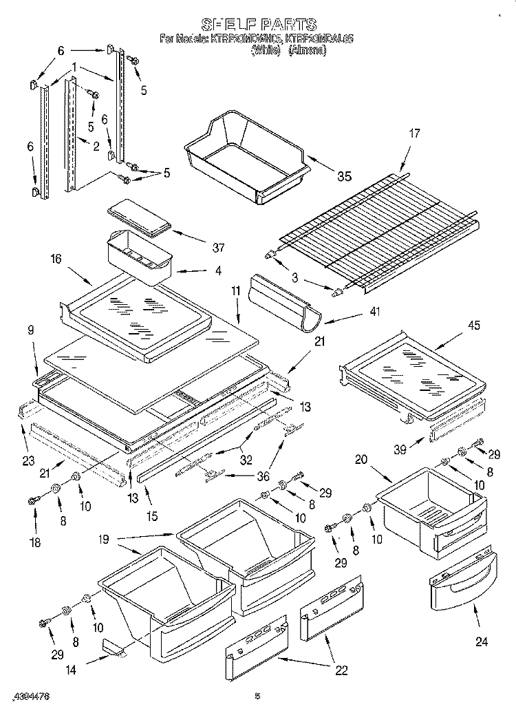 SHELF Diagram and Parts List for KTRP20MDWH05  Whirlpool Refrigerator