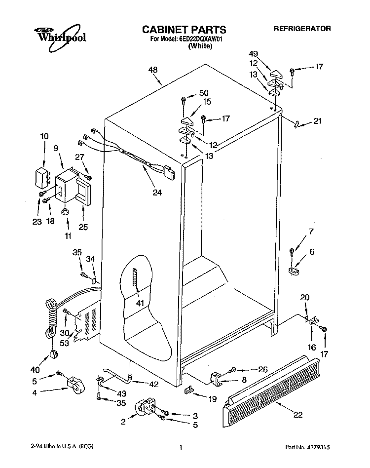 CABINET Diagram and Parts List for 6ED22DQXAW01  Whirlpool Refrigerator