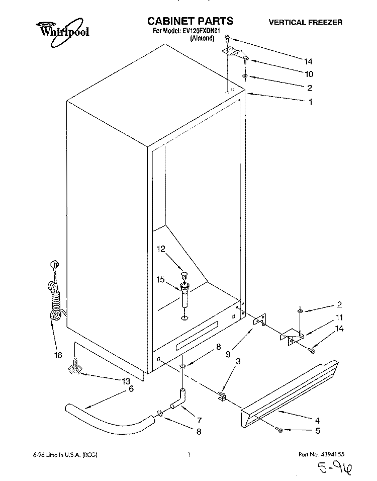 CABINET Diagram and Parts List for EV120FXDN01  Whirlpool Freezer