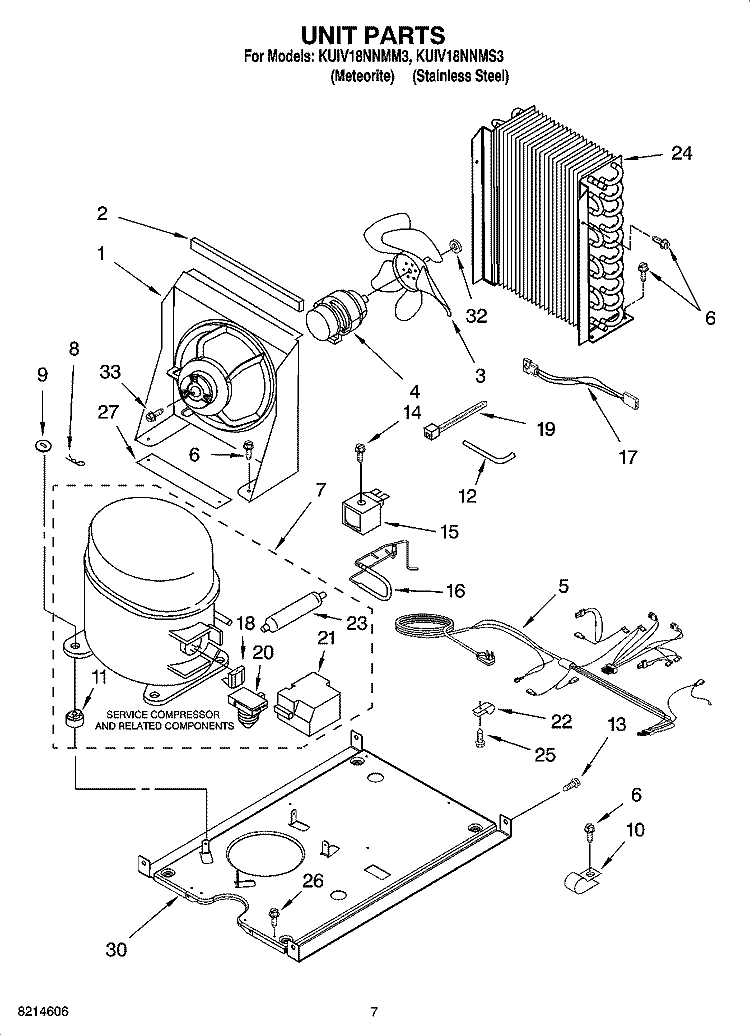 UNIT PARTS, OPTIONAL PARTS (NOT INCLUDED) Diagram and Parts List for KUIV18NNMM3  KitchenAid Ice Maker