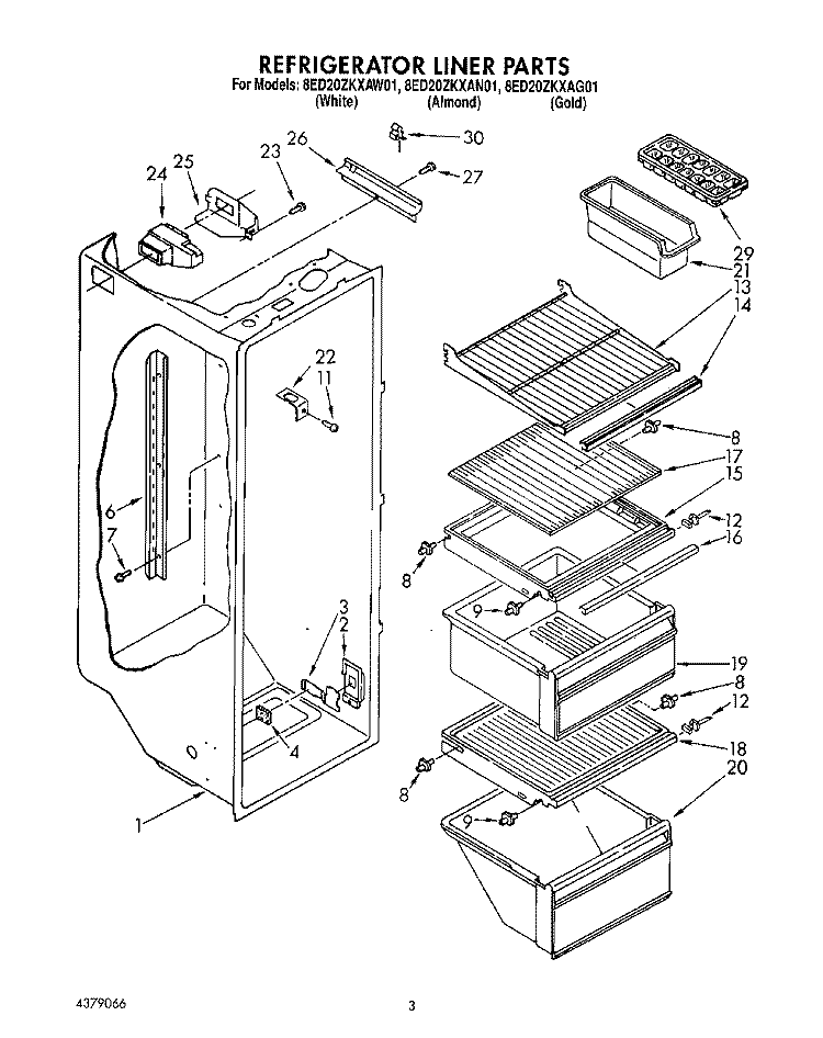 REFRIGERATOR LINER Diagram and Parts List for 8ED20ZKXAW01  Whirlpool Refrigerator