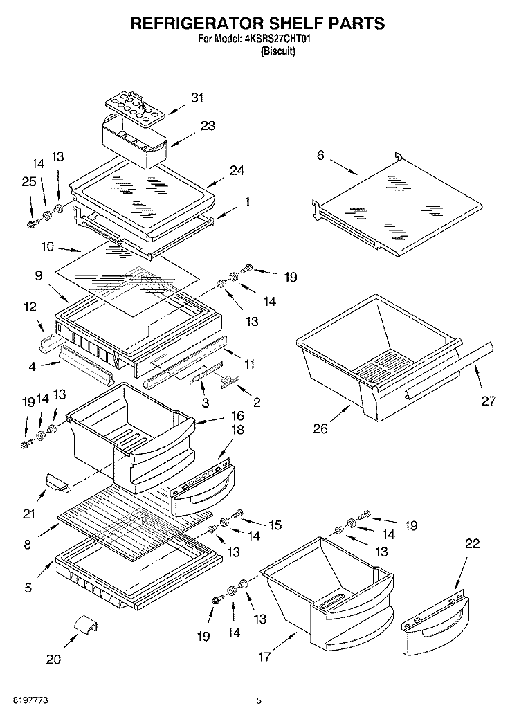 REFRIGERATOR SHELF Diagram and Parts List for 4KSRS27CHT01  KitchenAid Refrigerator