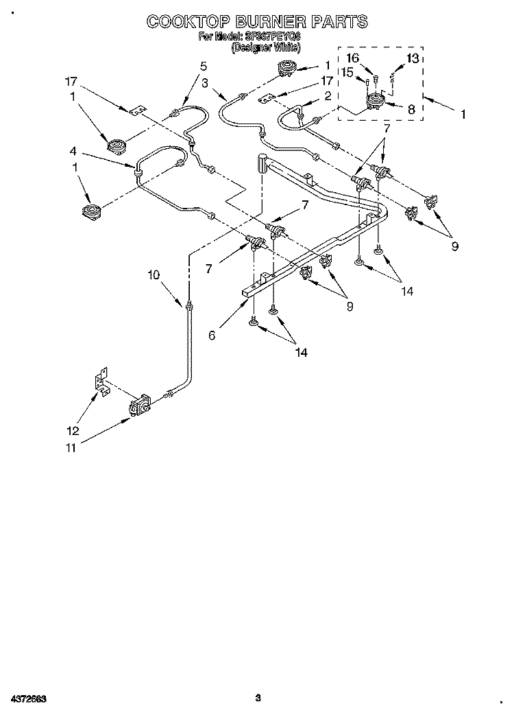 COOKTOP BURNER Diagram and Parts List for SF367PEYQ6  Whirlpool Range