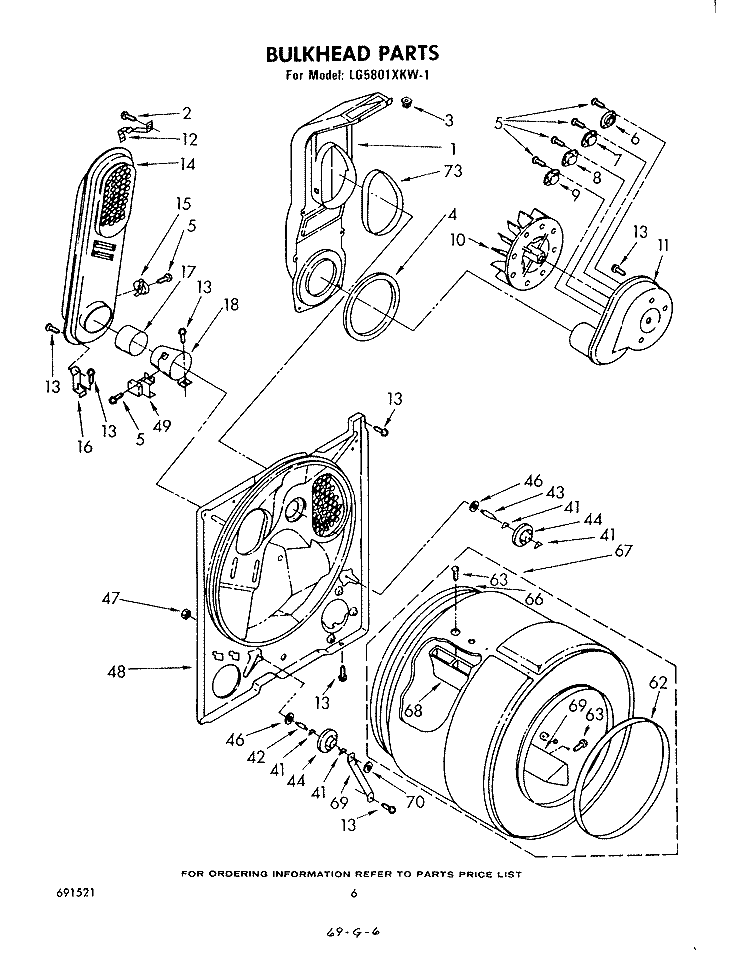 BULKHEAD Diagram and Parts List for LG5801XKW1  Whirlpool Dryer