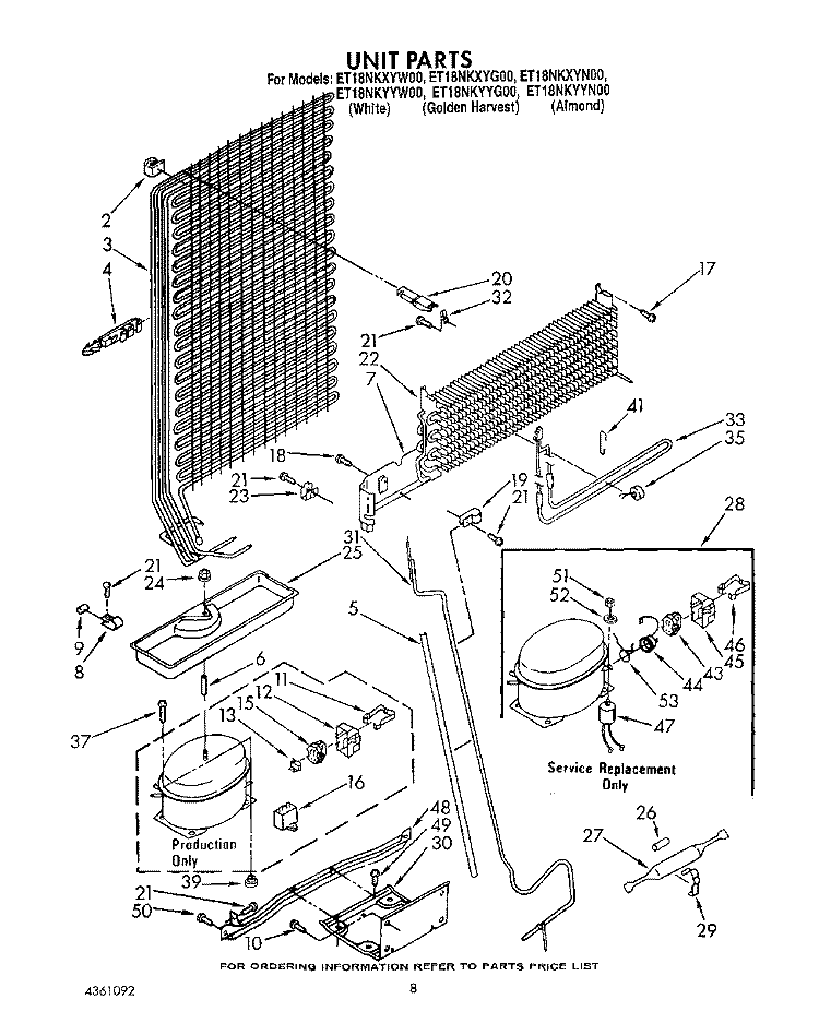UNIT Diagram and Parts List for ET18NKXYW00  Whirlpool Refrigerator
