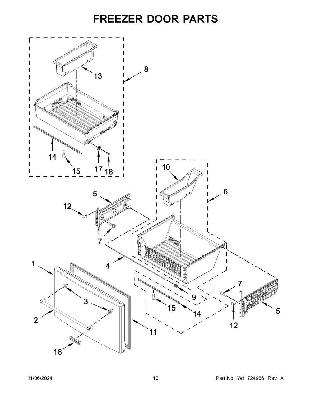 06 - Freezer Door Parts Diagram and Parts List for KRFF577KBS03  Whirlpool Refrigerator