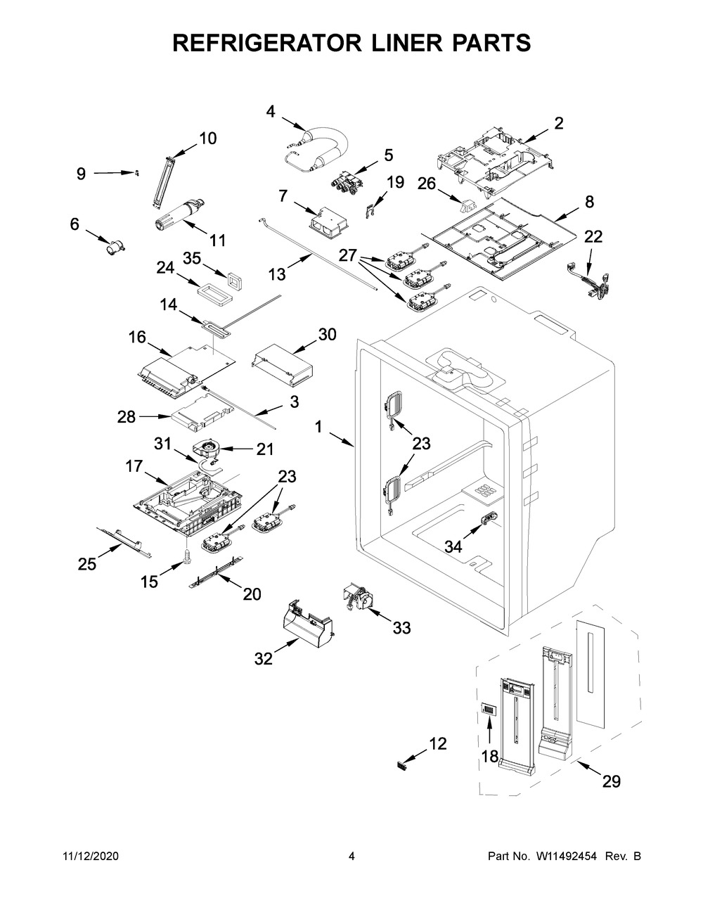 Refrigerator Liner Parts Diagram and Parts List for WRF767SDHZ02  Whirlpool Refrigerator