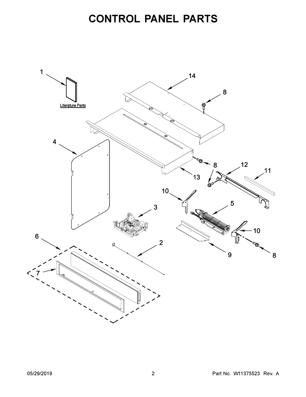 Control Panel Parts Diagram and Parts List for WOCA7EC0HN02  Whirlpool Microwave Oven Combo