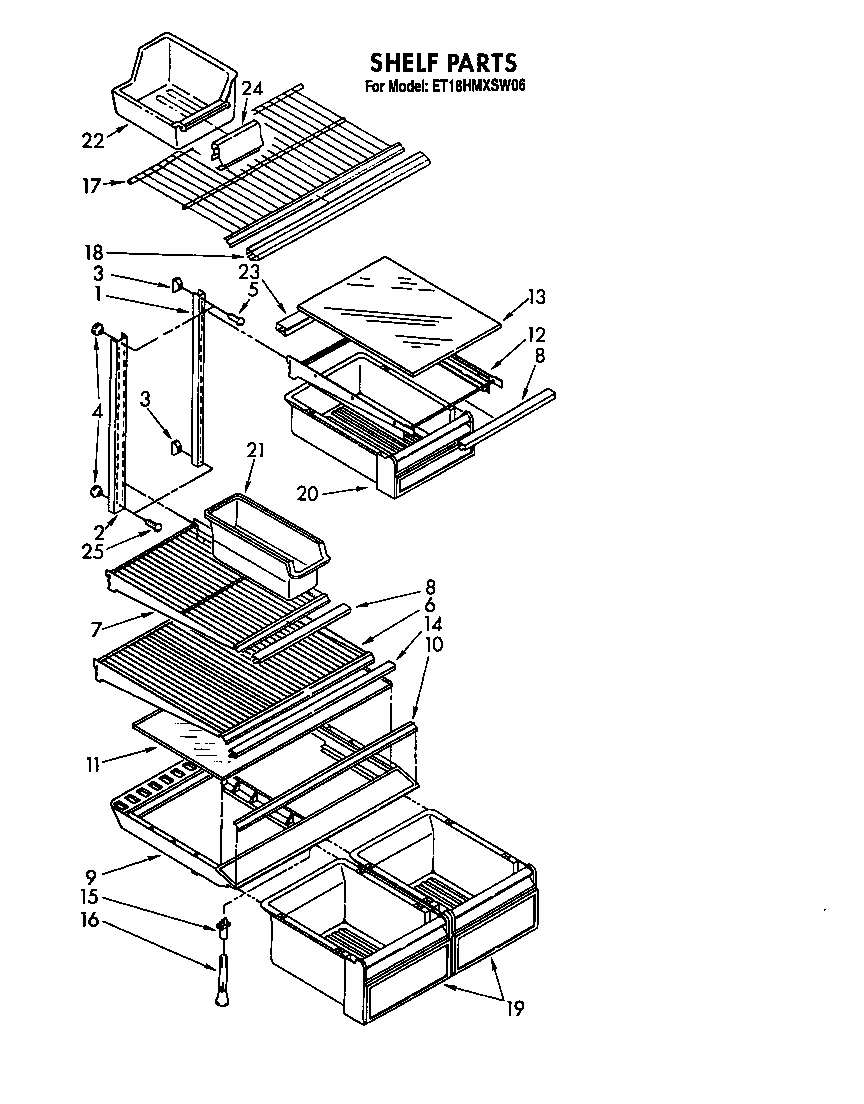 Shelf Diagram and Parts List for S22QFWH00  Whirlpool Refrigerator