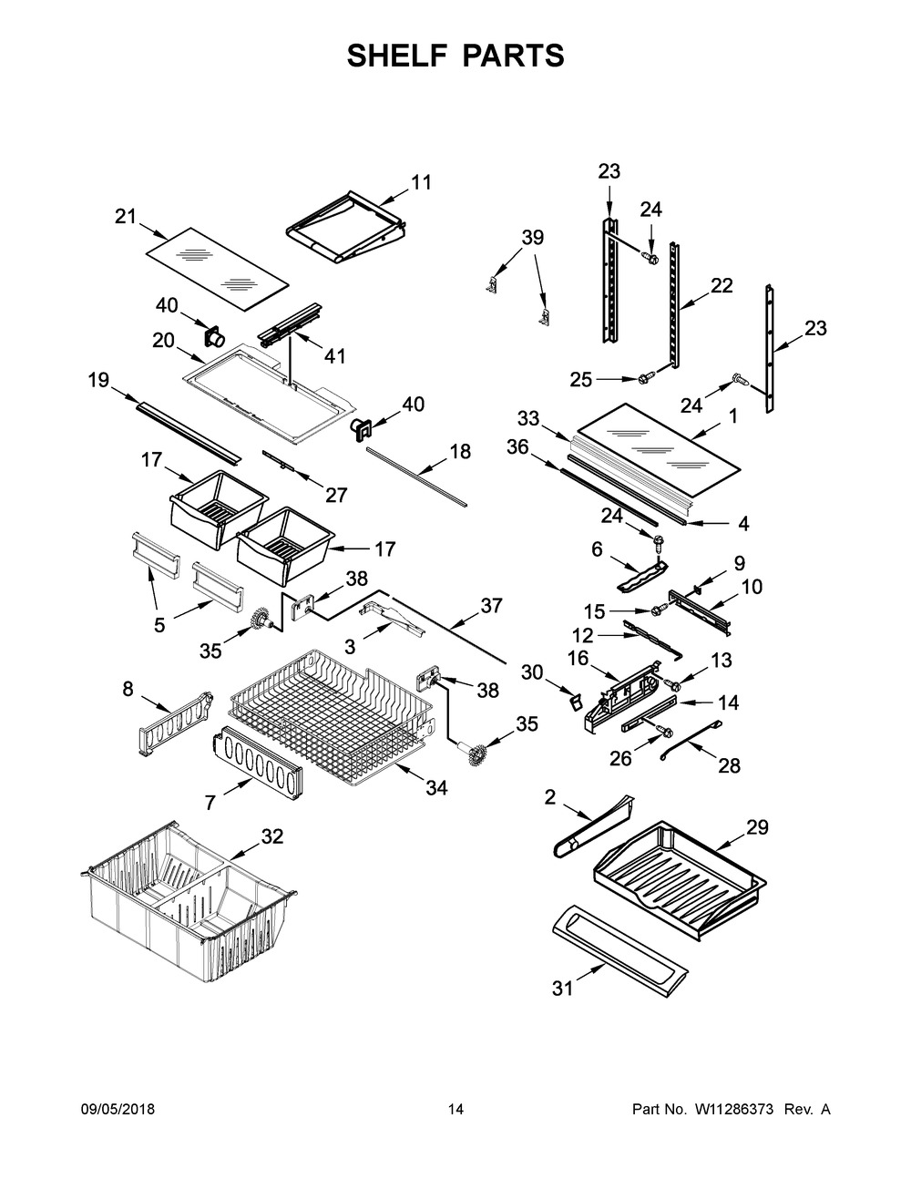 Shelf Parts Diagram and Parts List for WRFA32SMHZ01  Whirlpool Refrigerator