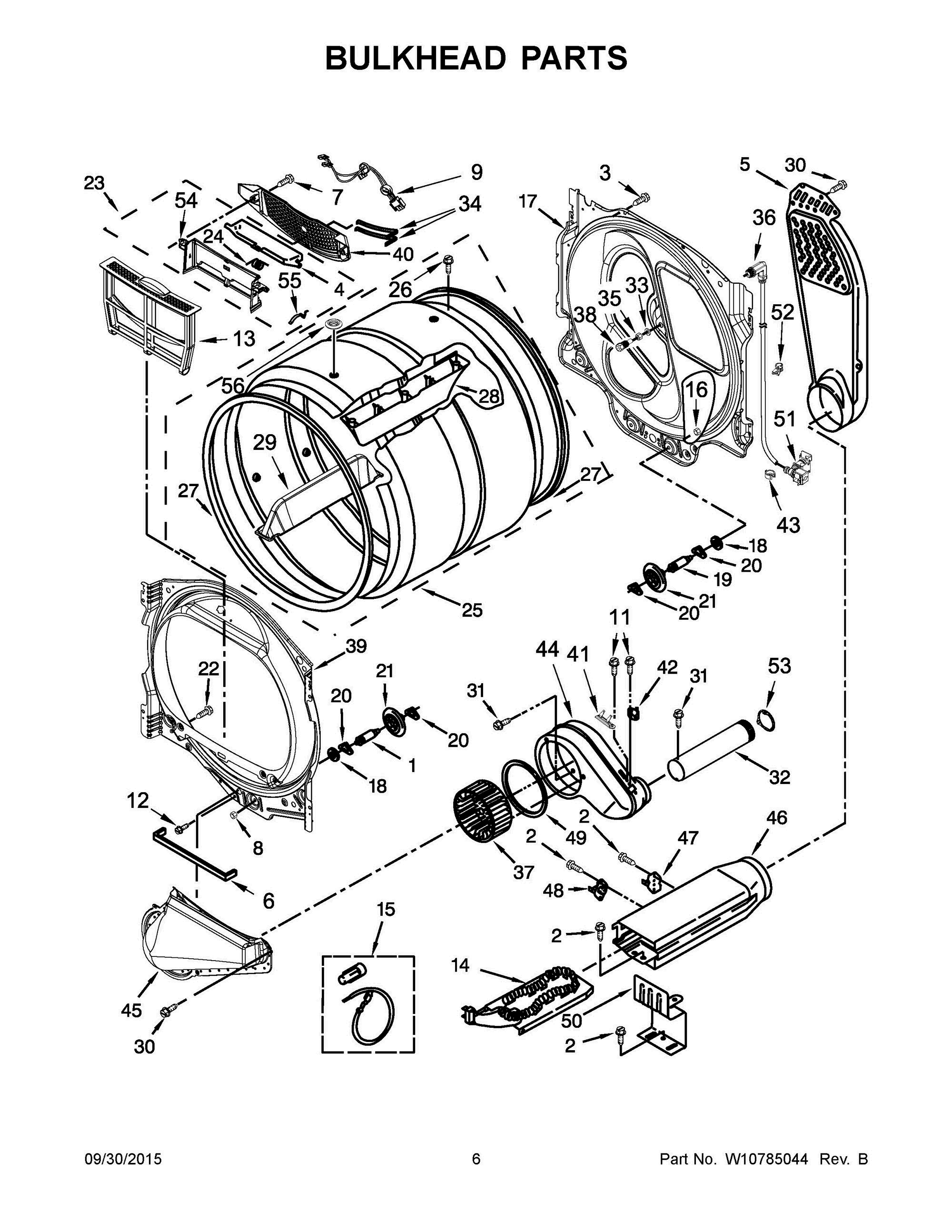 04 - BULKHEAD PARTS Diagram and Parts List for YWED8500DC1  Whirlpool Dryer
