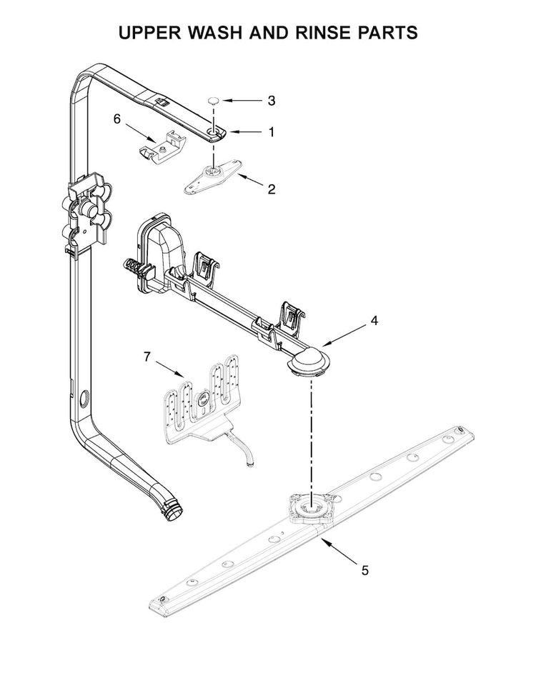 Upper Wash And Rinse Parts Diagram and Parts List for KDTE204EBL4  KitchenAid Dishwasher