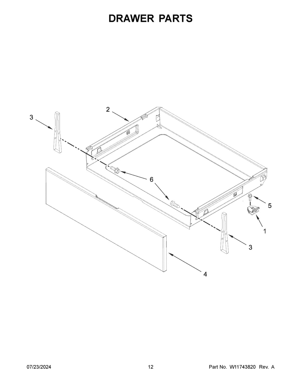 07 - Drawer Parts Diagram and Parts List for MFGS4030RS0  Whirlpool Range