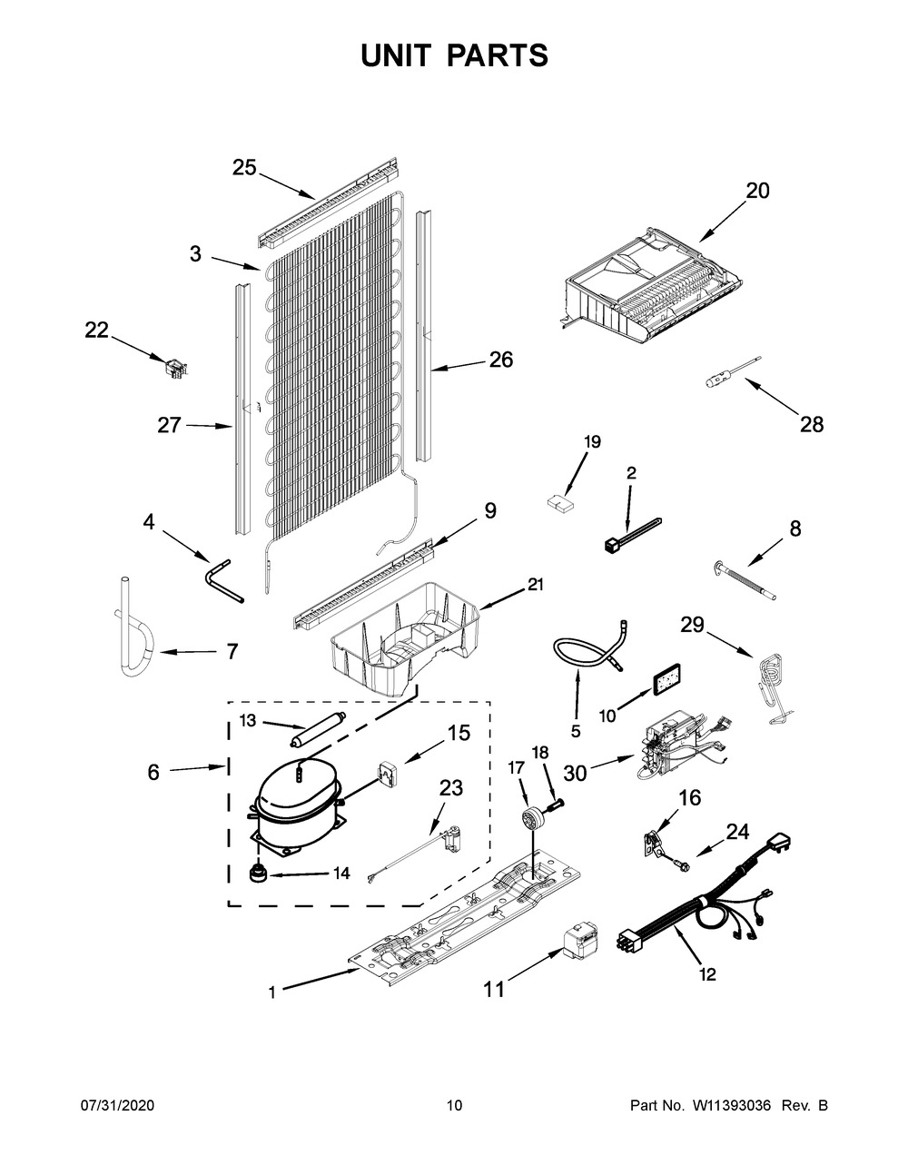 Unit Parts Diagram and Parts List for WRB533CZJB00  Whirlpool Refrigerator