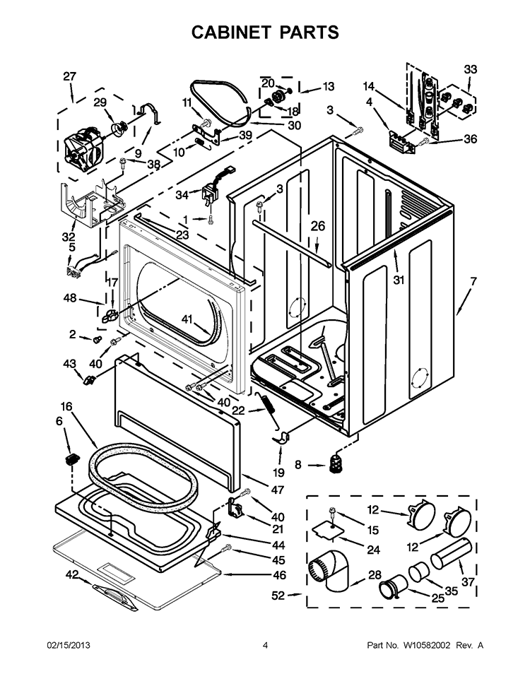 CABINET PARTS Diagram and Parts List for WED5500XW1  Whirlpool Dryer