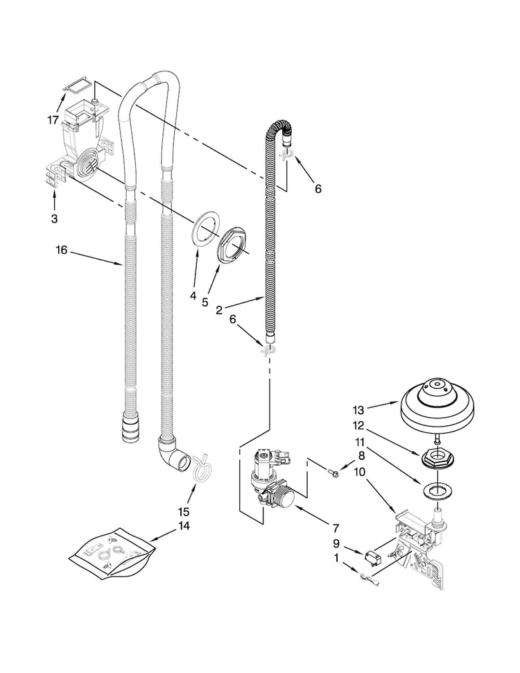 Fill, Drain And Overfill Parts Diagram and Parts List for KUDS30IXBTA  KitchenAid Dishwasher