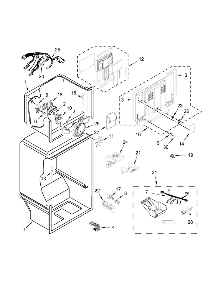 Liner Parts Diagram and Parts List for WRT108FZDT00  Whirlpool Refrigerator