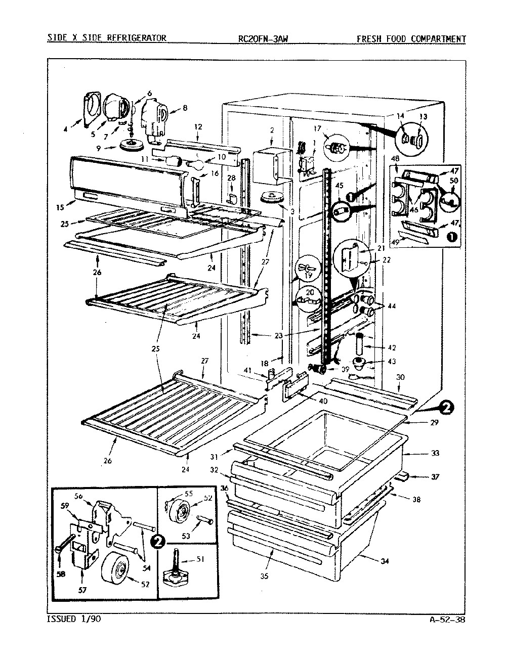 01 - Fresh Food Compartment Diagram and Parts List for RC20FY-3AW  Whirlpool Refrigerator