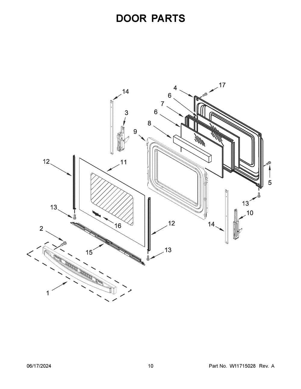 Door Parts Diagram and Parts List for WFG550S0LW5  Whirlpool Range