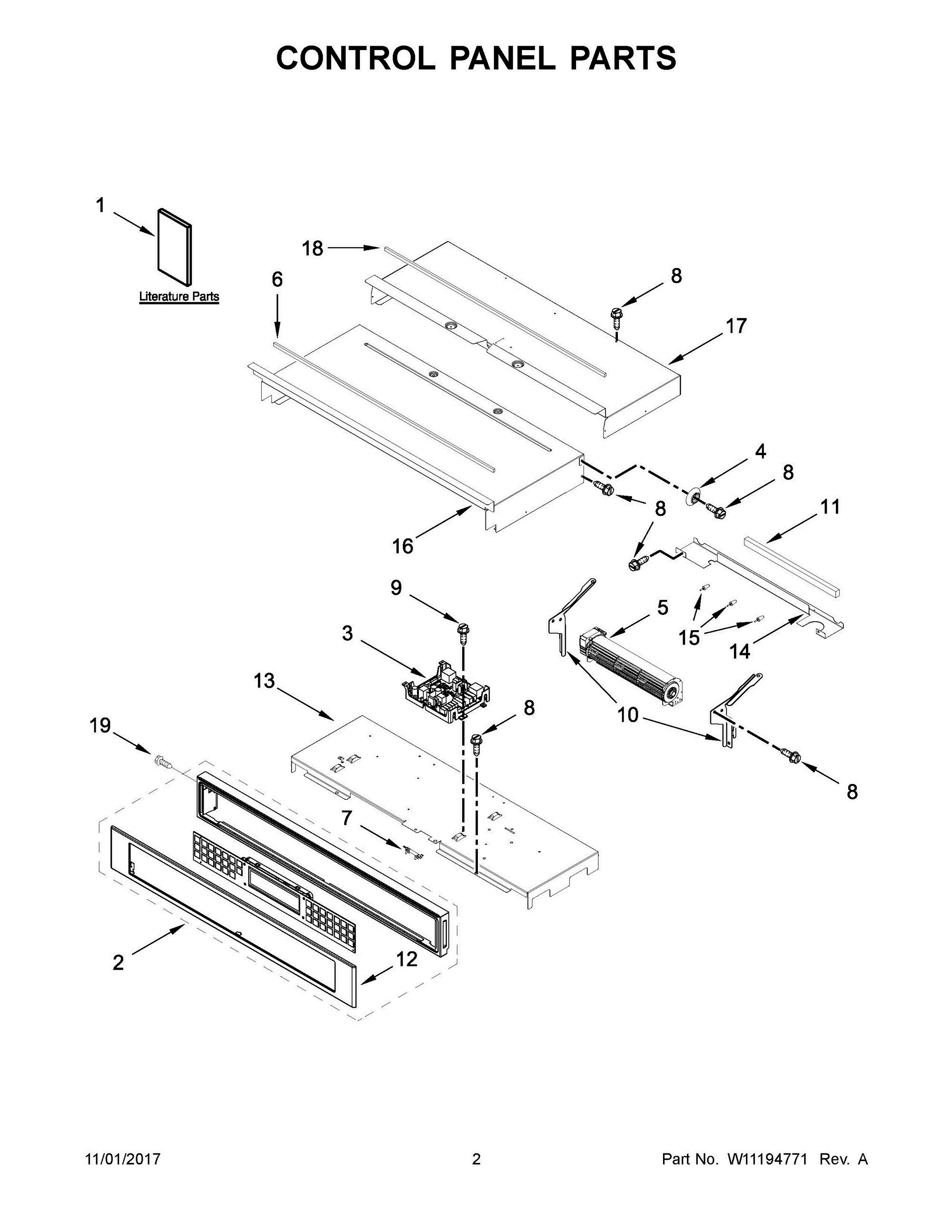 02 - CONTROL PANEL PARTS Diagram and Parts List for KODE500EBL03  Whirlpool Wall Oven