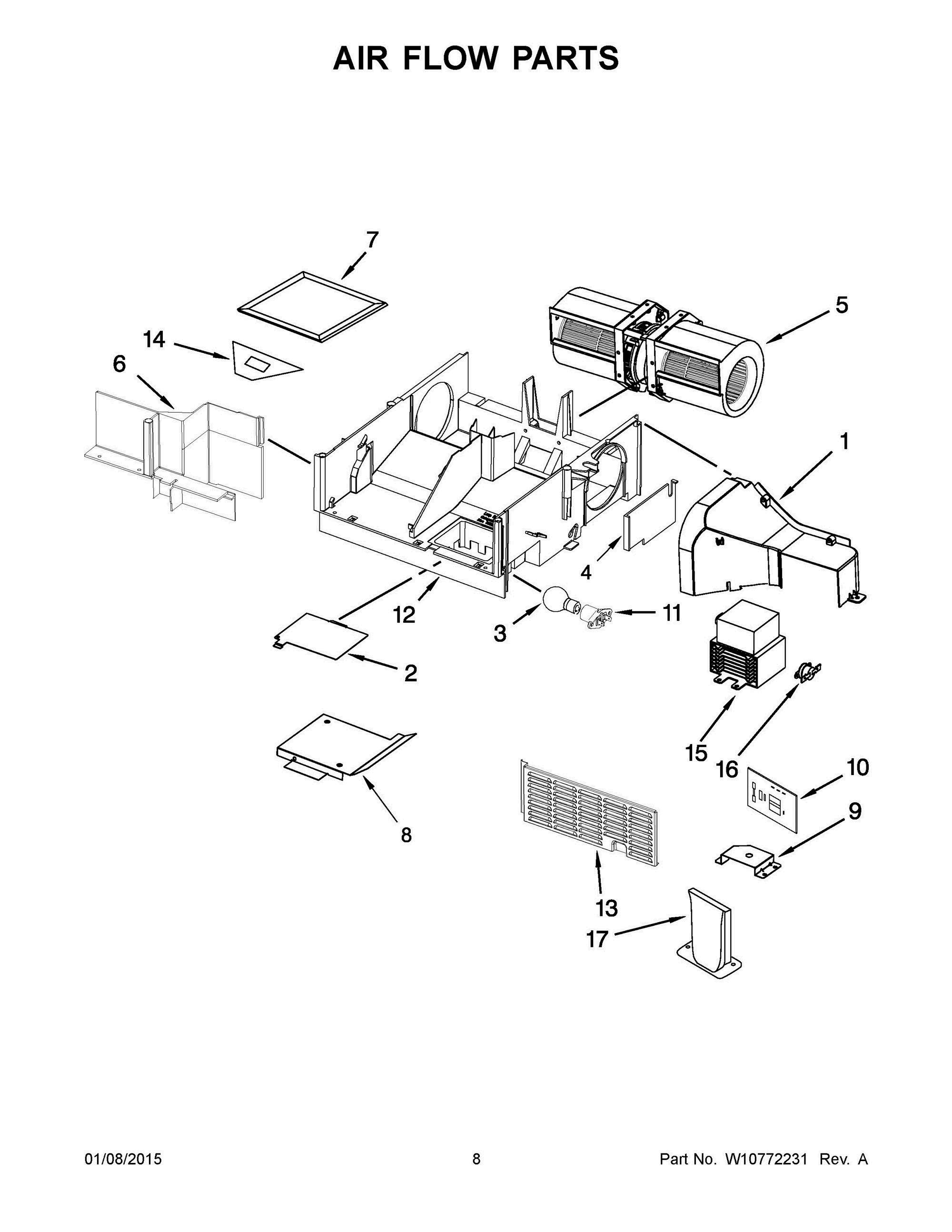 05 - AIR FLOW PARTS Diagram and Parts List for YWMH31017AB2  Whirlpool Microwave