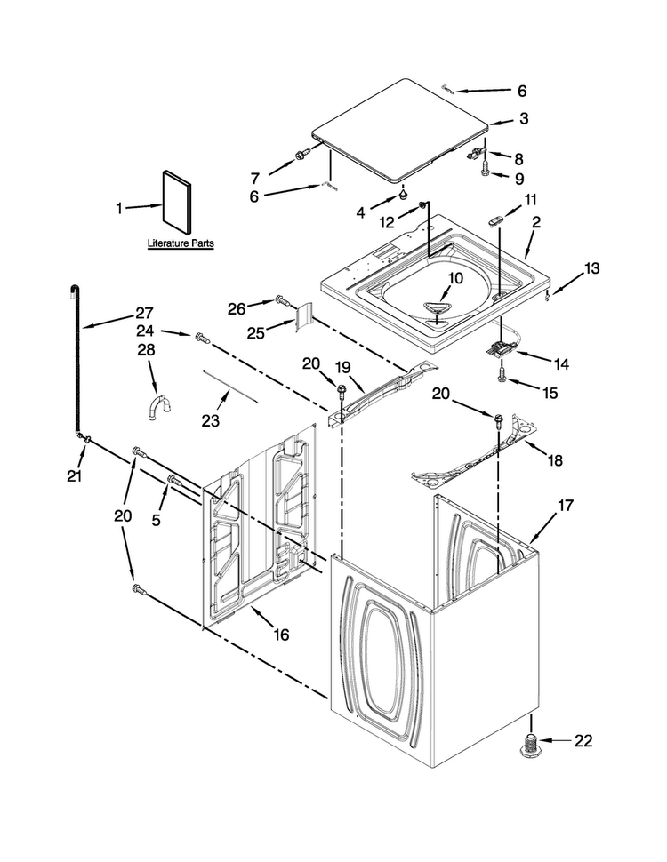 Top And Cabinet Parts Diagram and Parts List for 7MWTW1502BM1  Whirlpool Washer