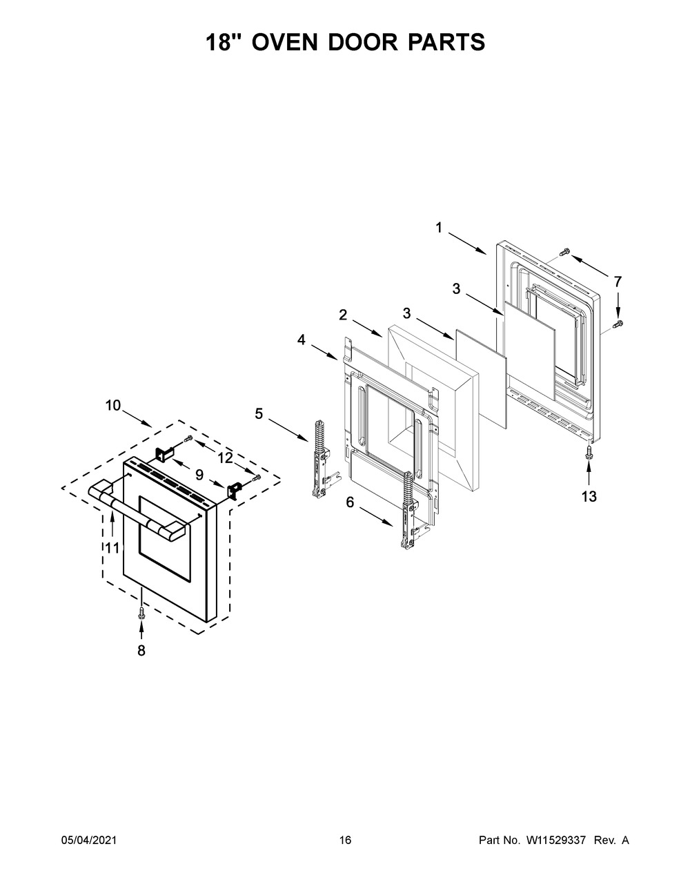 18 Inch Oven Door Parts Diagram and Parts List for JDRP848HL01  Whirlpool Range