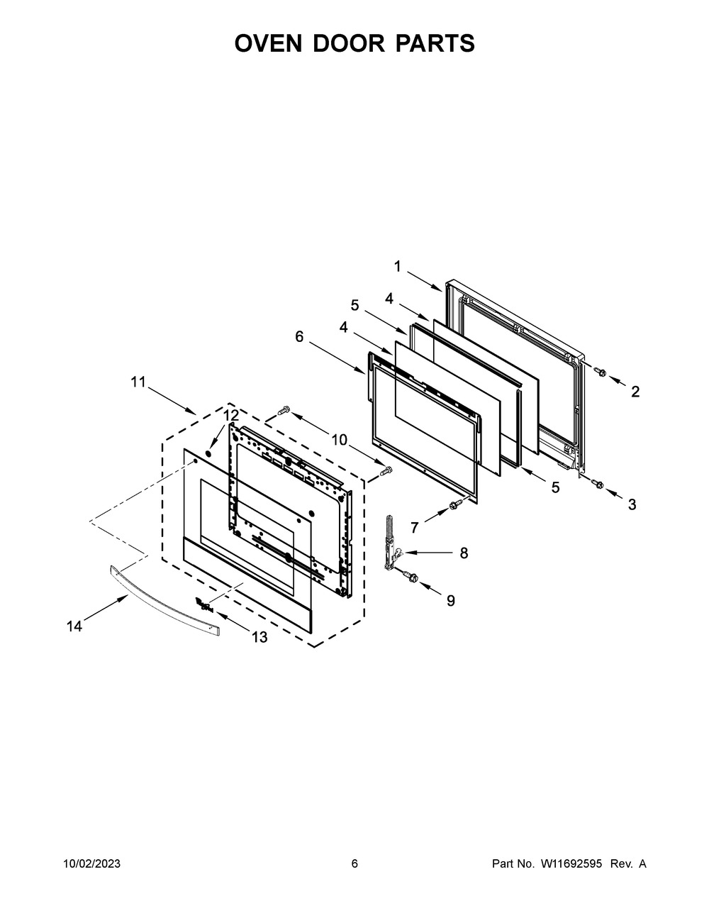 Oven Door Parts Diagram and Parts List for WOES3030LS01  Whirlpool Wall Oven