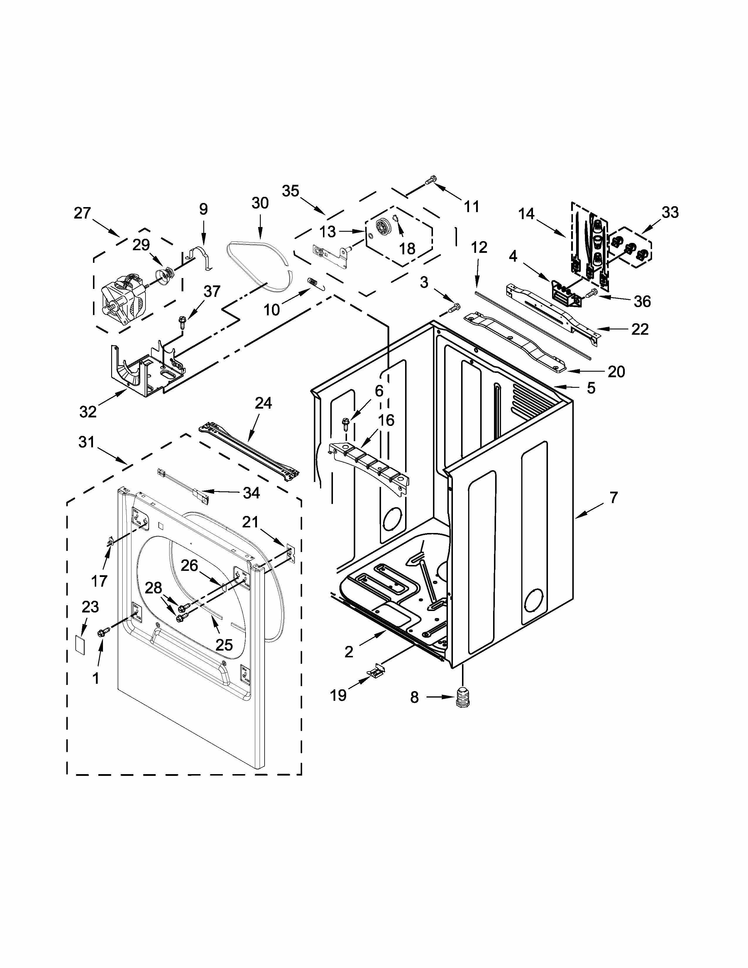 Cabinet Parts Diagram and Parts List for 11068133412  Kenmore Dryer