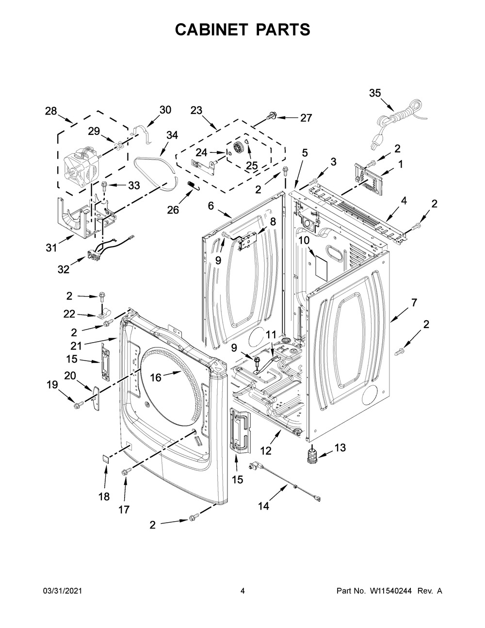 Cabinet Parts Diagram and Parts List for WGD8620HC3  Whirlpool Dryer