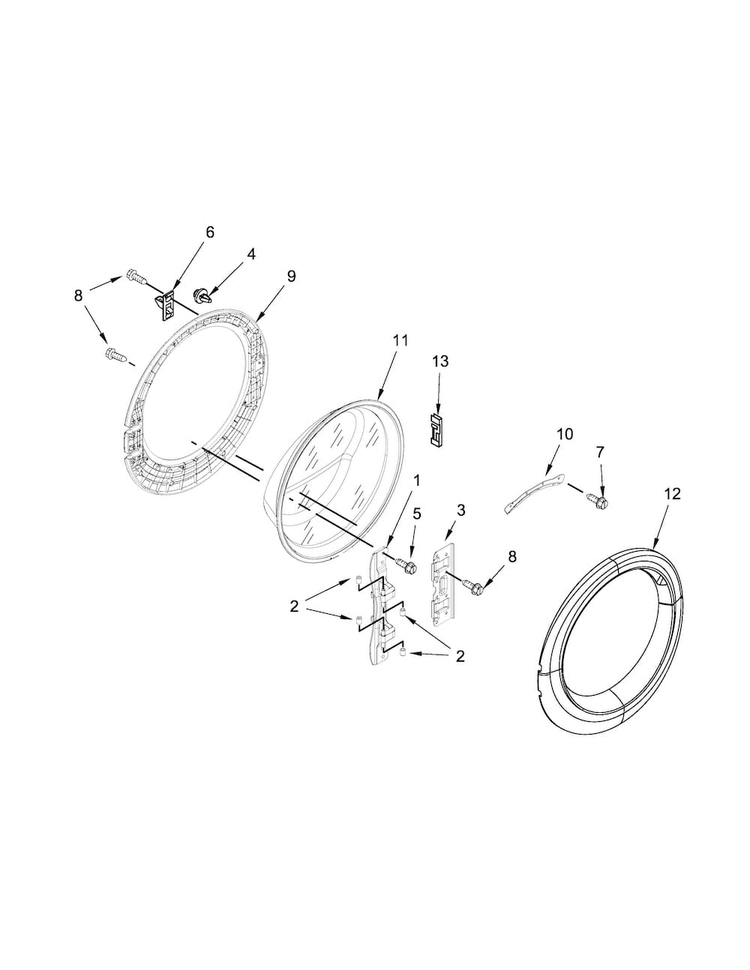 Door Parts Diagram and Parts List for WFW87HEDC0  Whirlpool Washer
