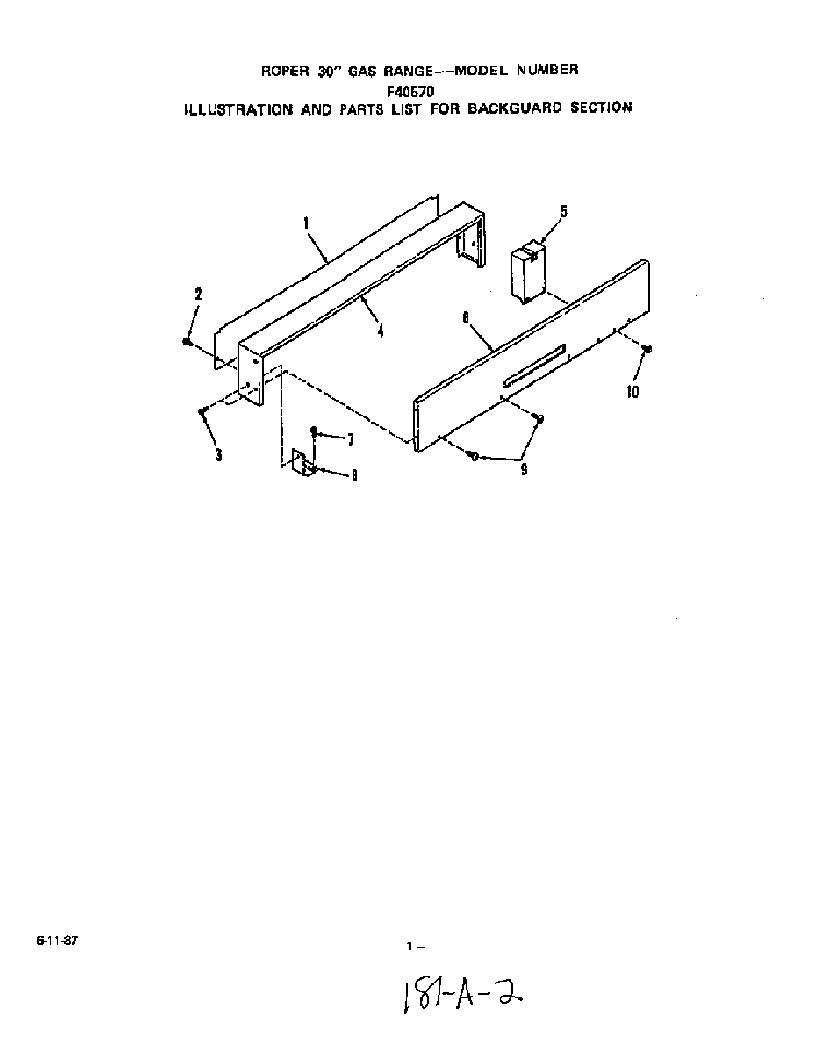 Backguard Diagram and Parts List for F4057W0  Roper Range