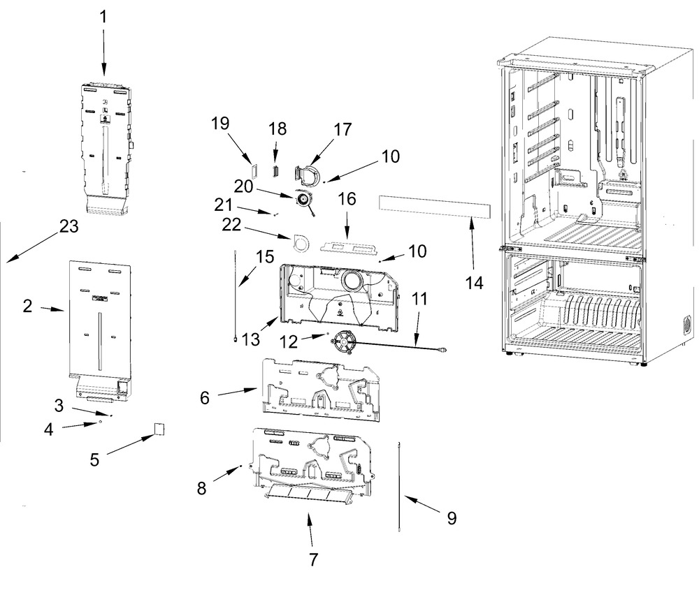 Duct Parts Diagram and Parts List for WRFF3536SV00 WRFF3536SZ00-WRFF3536SW00 Whirlpool Refrigerator